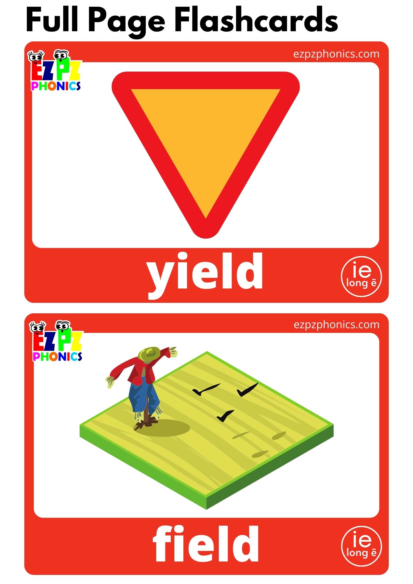 ie Words Long E Vowel Sounds Flashcards with Images and Words Free Printable PDF Download and View Online for Teaching Phonics to Kindergarten and ESL Students